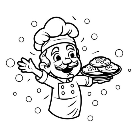 Cartoon chef with a plate of pancakes. Vector illustration for c