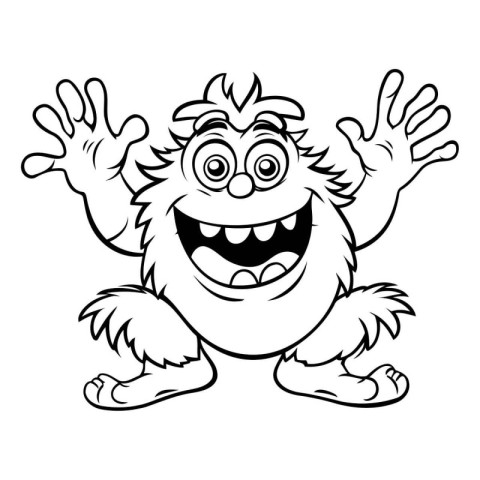 Funny Monster - Black and White Cartoon Mascot Illustration. Vec