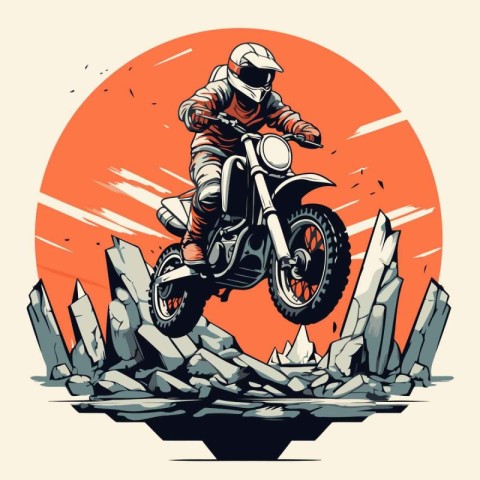 Motocross rider on the road. Vector illustration in retro style.