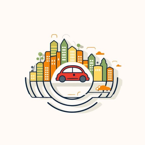 Modern flat design illustration concept of car sharing with city