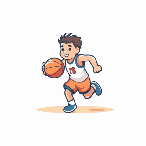 Cartoon basketball player running isolated on white background.