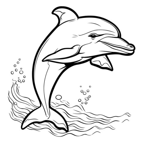 Dolphin - Black and White Cartoon Illustration. Coloring Book