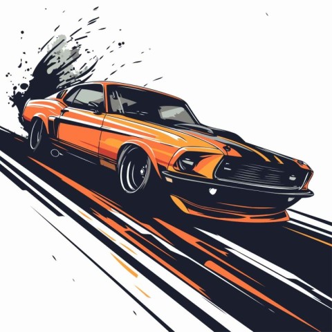 Vintage sports car on the road. Vector illustration. Eps 10