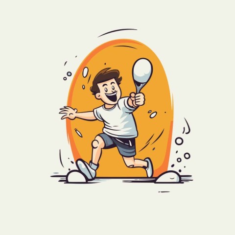 Man playing tennis. Vector illustration of a cartoon man playing