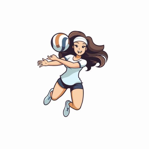 Volleyball player girl cartoon vector Illustration on a white ba