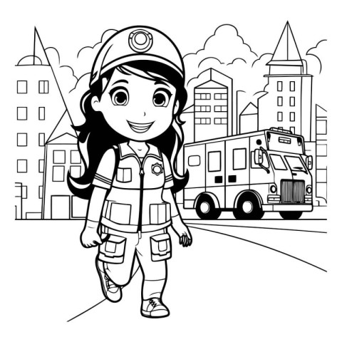 Fireman girl cartoon design. Emergency rescue save department da