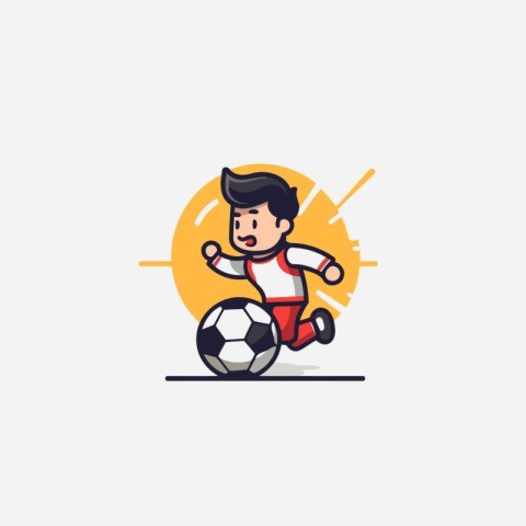 Soccer player kicking the ball. Flat design style vector illustr