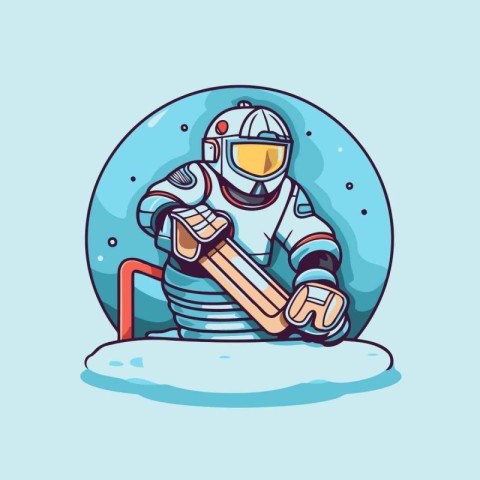 Astronaut in space suit and helmet with spanner. Vector illustra