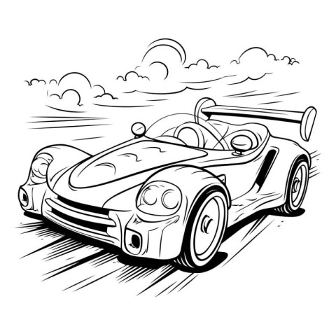 Black and white vector illustration of a vintage sports car on t