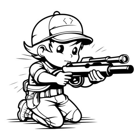 Illustration of a Kid Boy Shooting with a Gun Mascot