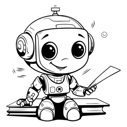 Vector illustration of Cute Cartoon Astronaut boy with book. Col