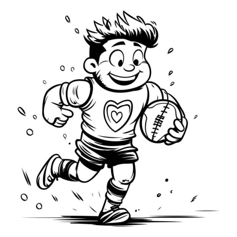 Cartoon rugby player with ball. Vector illustration ready for vi