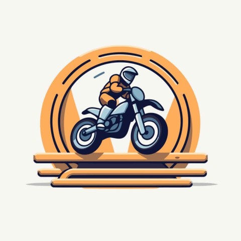 Biker in helmet riding motorcycle. Vector illustration of motorb