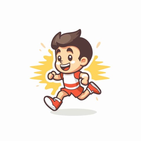 Running Boy Smiling Cartoon Mascot Character Vector Illustration