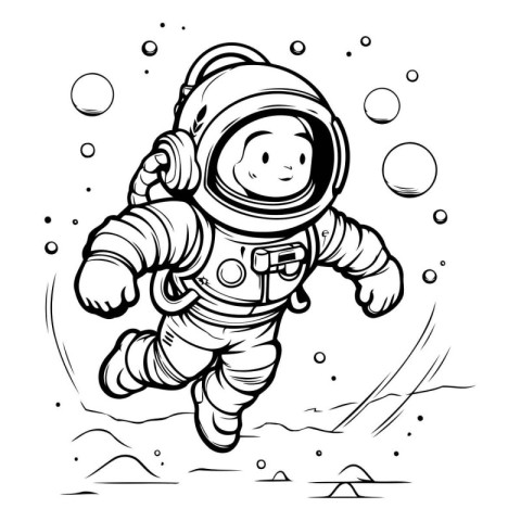 Astronaut in space. black and white vector illustration for colo