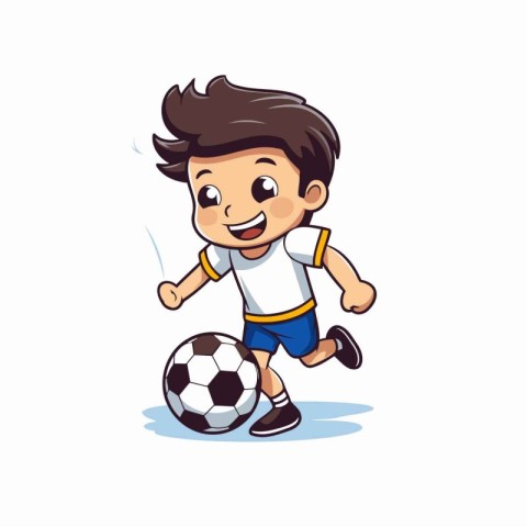 Cartoon boy playing soccer isolated on a white background. Vecto