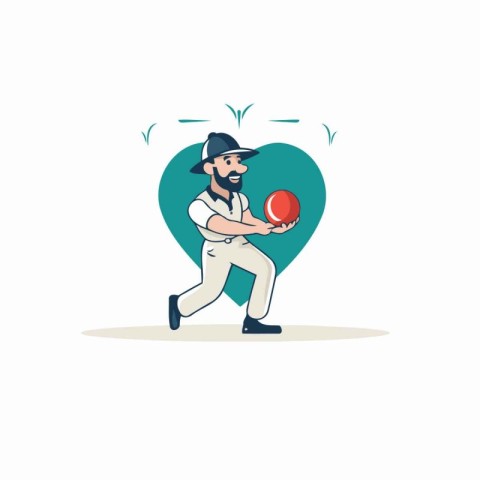 Cricket player with ball in hand. Flat style vector illustration