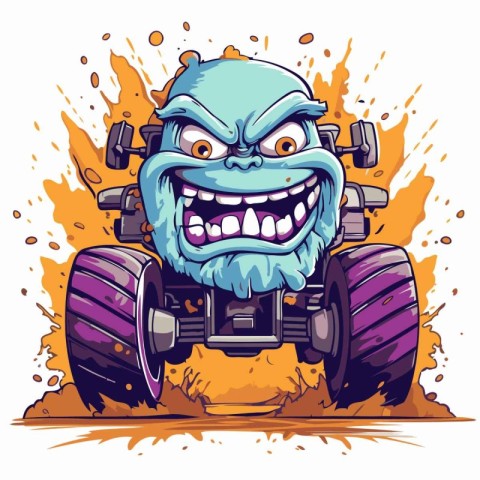 Cartoon monster on a tractor. Vector illustration isolated on wh