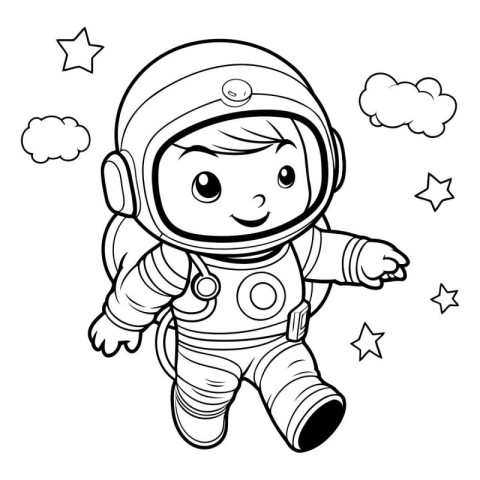 Coloring book for children: astronaut girl in space suit. Vector