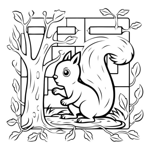 Squirrel in the forest. Vector illustration for coloring book or