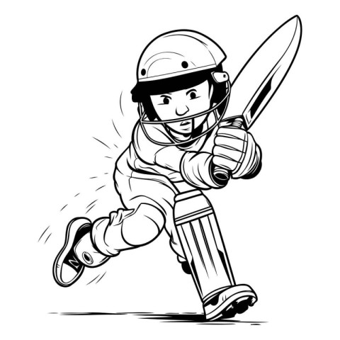 Cricket player running with bat and ball. Vector illustration.