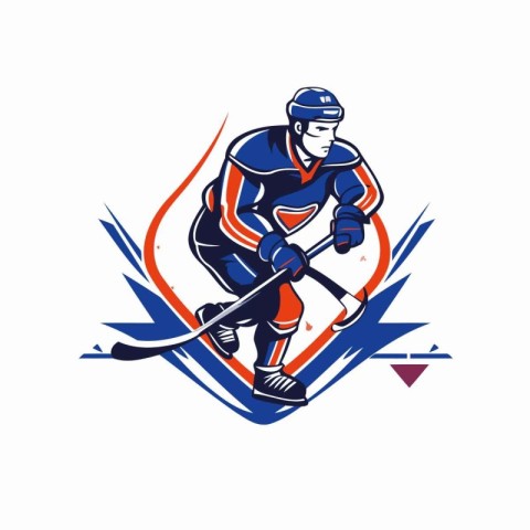 Ice hockey player with the stick and puck. Vector illustration o