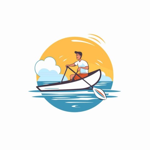 Man in a boat on the sea. Flat style vector illustration.