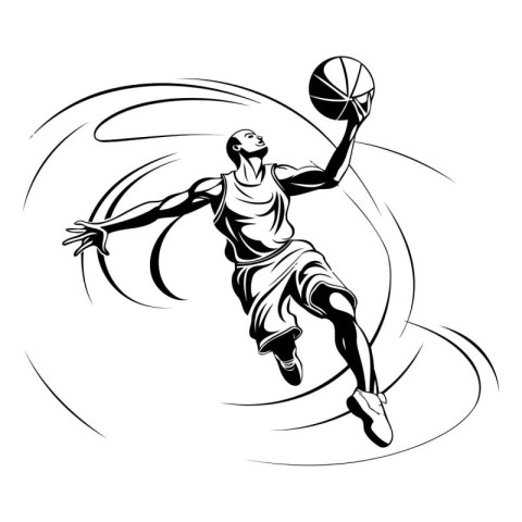 Basketball player jumping with ball. Vector illustration of bask