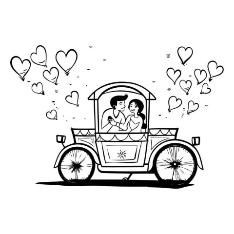 couple in love riding a retro car vector illustration sketch doo