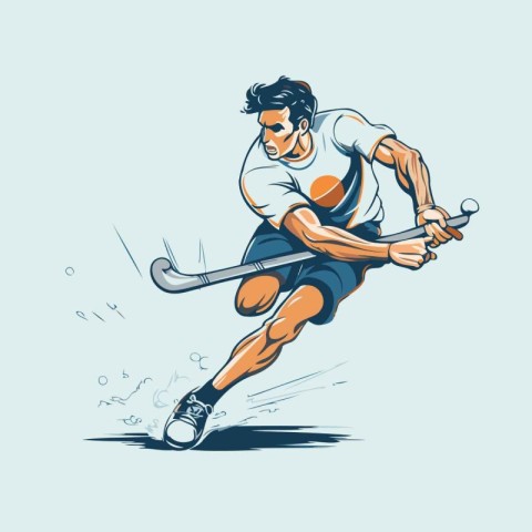 Illustration of a hockey player running with a stick and puck.