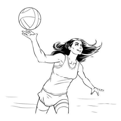 Volleyball player with ball. Black and white sketch. Vector illu