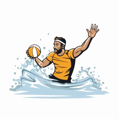 Water polo player with ball. Vector illustration on white backgr