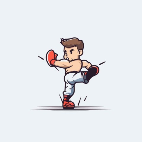 Cartoon illustration of a boy doing a kick. Vector illustration.