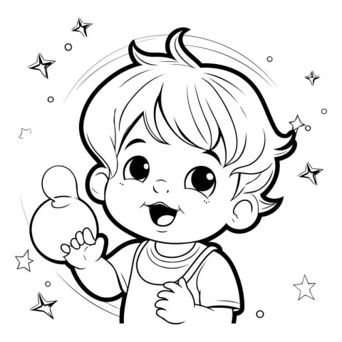 Black and White Cartoon Illustration of Cute Baby Boy or Kid Cha