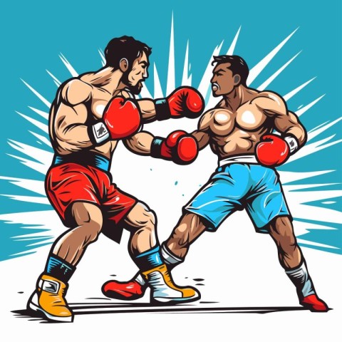 Boxing match. two boxers in action. vector illustration.