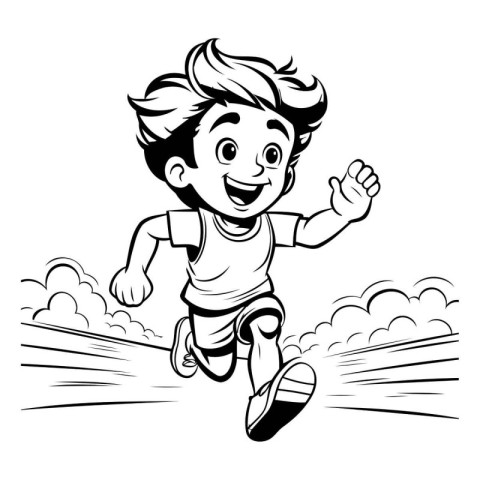 Vector illustration of a little boy running in the sky. Isolated