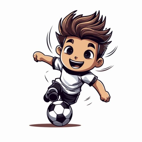 Cartoon soccer player kicking the ball. Vector illustration isol