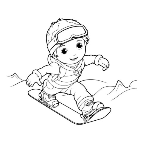 Snowboarder boy. Coloring book for children. Vector illustration