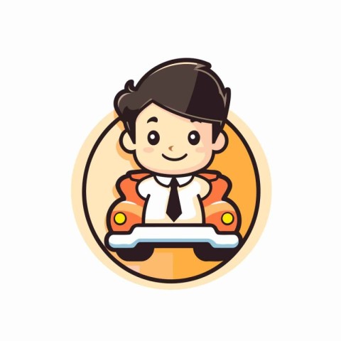 Businessman riding a car in the circle. Cartoon vector illustrat