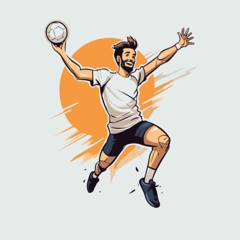 Vector illustration of a soccer player jumping and kicking the b