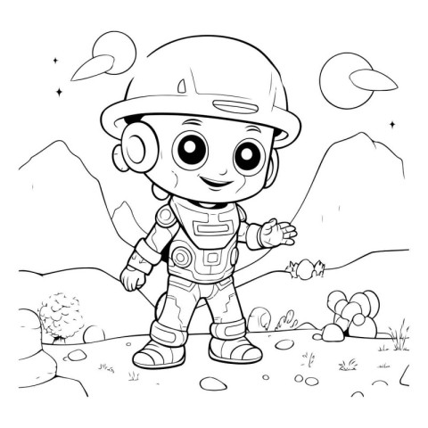 Coloring Page Outline Of Cartoon Astronaut Vector Illustration.