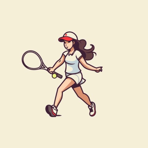 Vector illustration of a girl playing tennis on a light backgrou