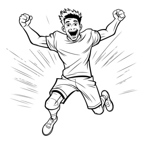 Vector illustration of a soccer player jumping with his arms rai