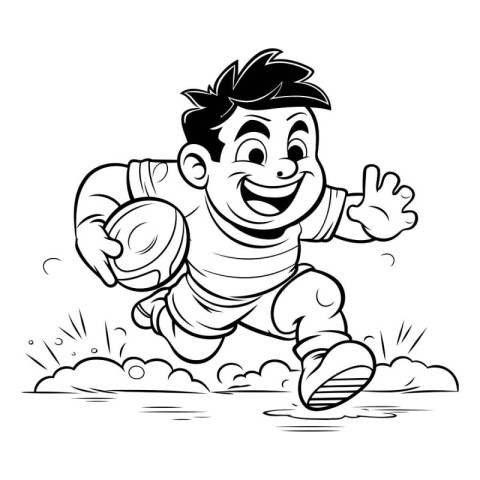 Illustration of a rugby player running in the sky with a ball