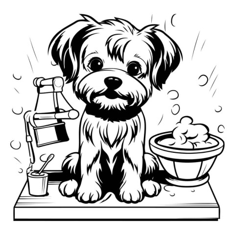 Cute dog taking a bath. Vector illustration ready for vinyl cutt