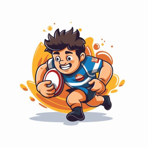 Rugby player with ball. Vector illustration on white background.