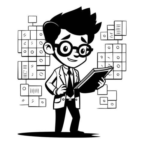 Businessman with a folder and cubes in the background. Vector il