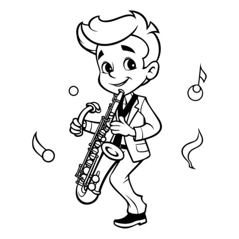 Illustration of a Boy Playing the Saxophone - Coloring Book