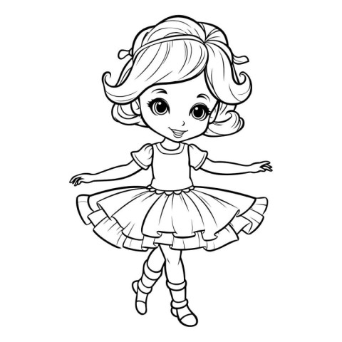 Cute little ballerina in a tutu. Black and white vector illustra