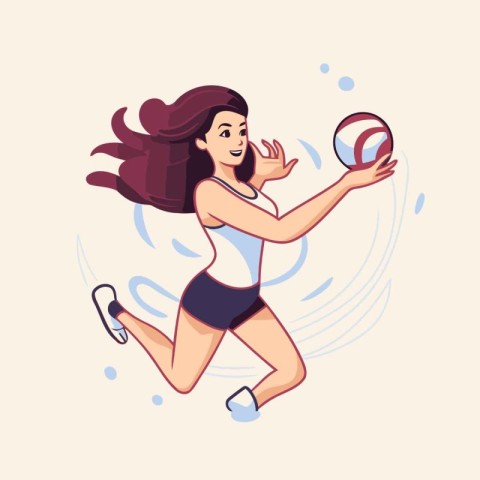 Volleyball player with ball. Vector illustration in cartoon styl